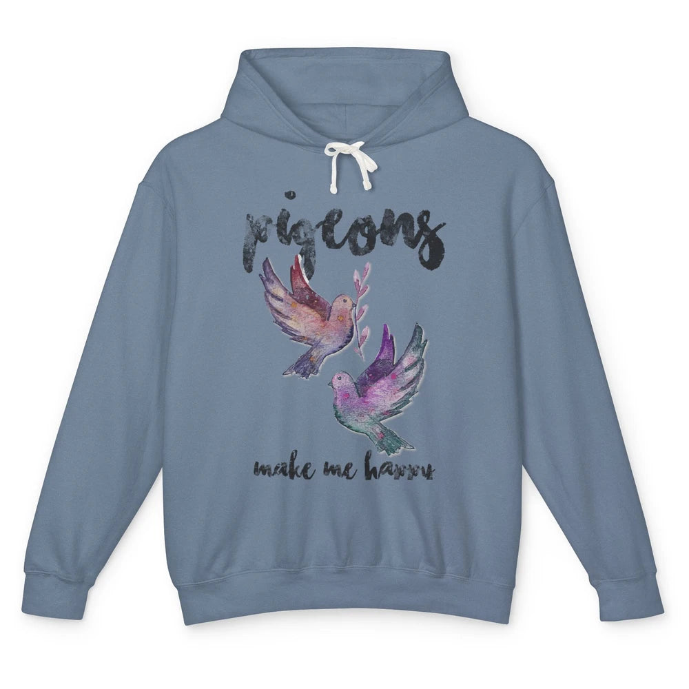 Make Me Happy Pigeon Funny Bird Lover Retro Birding Vintage Unisex Lightweight Hoodie