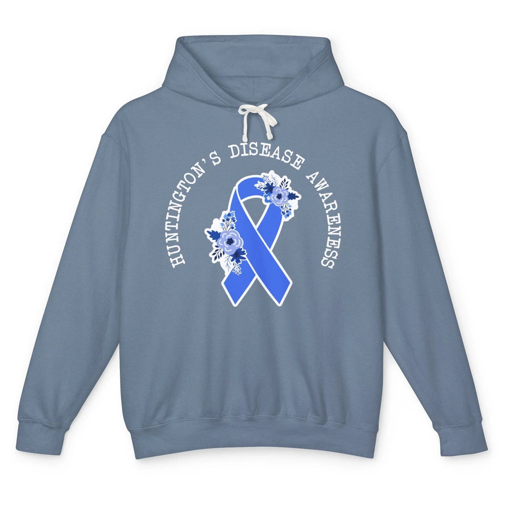 Huntington's Disease Awareness Floral Blue Ribbon Rainbow Unisex Lightweight Hoodie