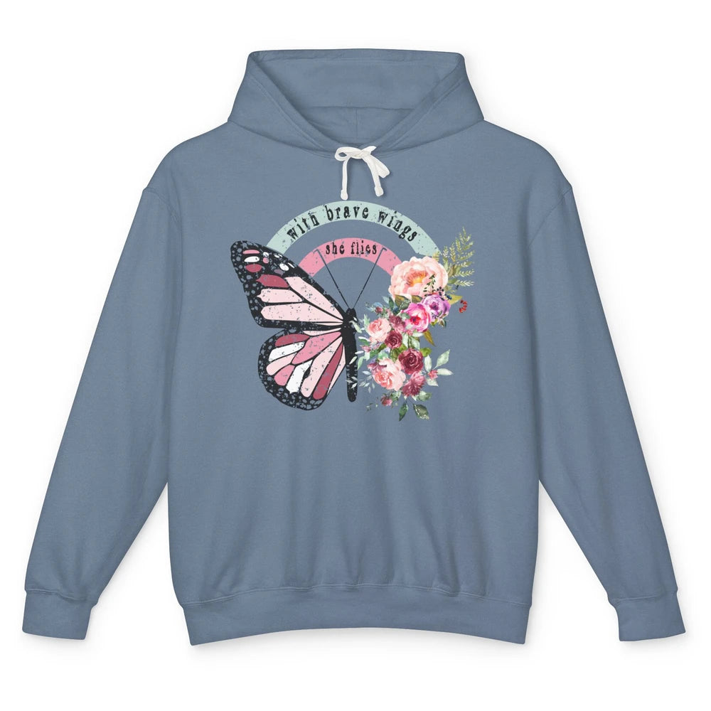 Retro Vintage Floral Butterfly With Brave Wings She Flies Unisex Lightweight Hoodie