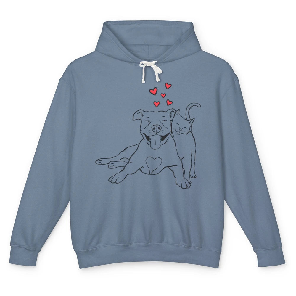 Pittie And Kitty Cute Pitbull Cats And Dogs Lovers Gift Unisex Lightweight Hoodie