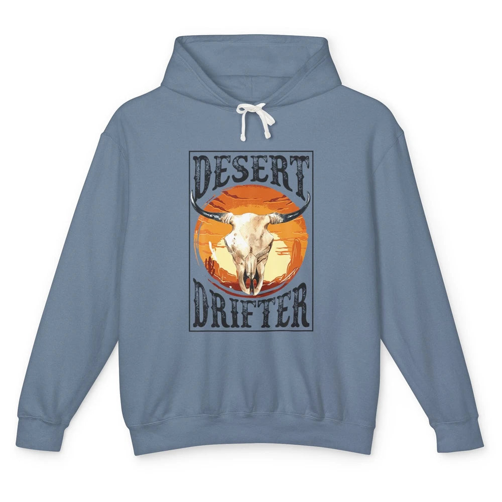 Bull Skull Sunset Desert Drifter Cowboy Rodeo Western Retro Unisex Lightweight Hoodie