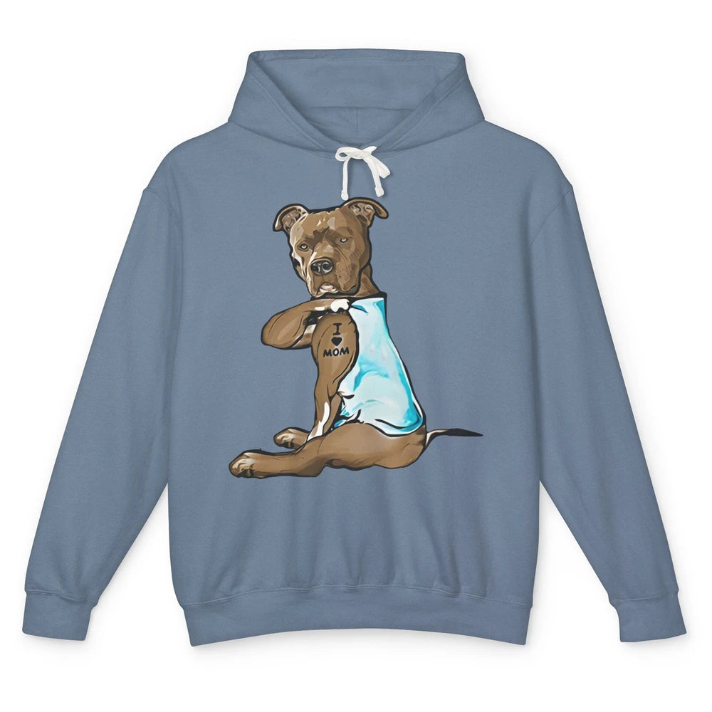 Funny Tan Brown Pitbull Tattoo Mom Bully Dog Fur Pet Mama Unisex Lightweight Hoodie