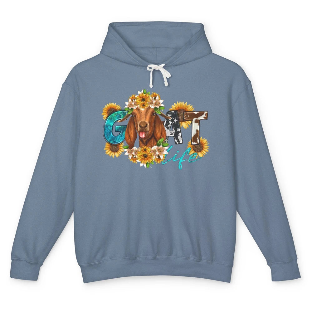 Sunflower Goat Life Just A Girl Who Love Goat Farmer Western Unisex Lightweight Hoodie