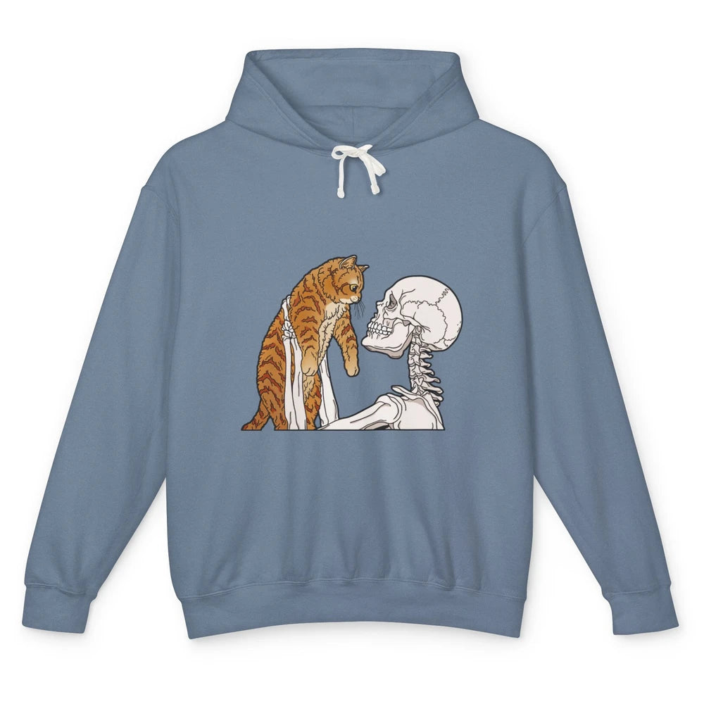 Cat And Skeleton Best Friends Of Cat Funny Orange Cat Kitten Unisex Lightweight Hoodie