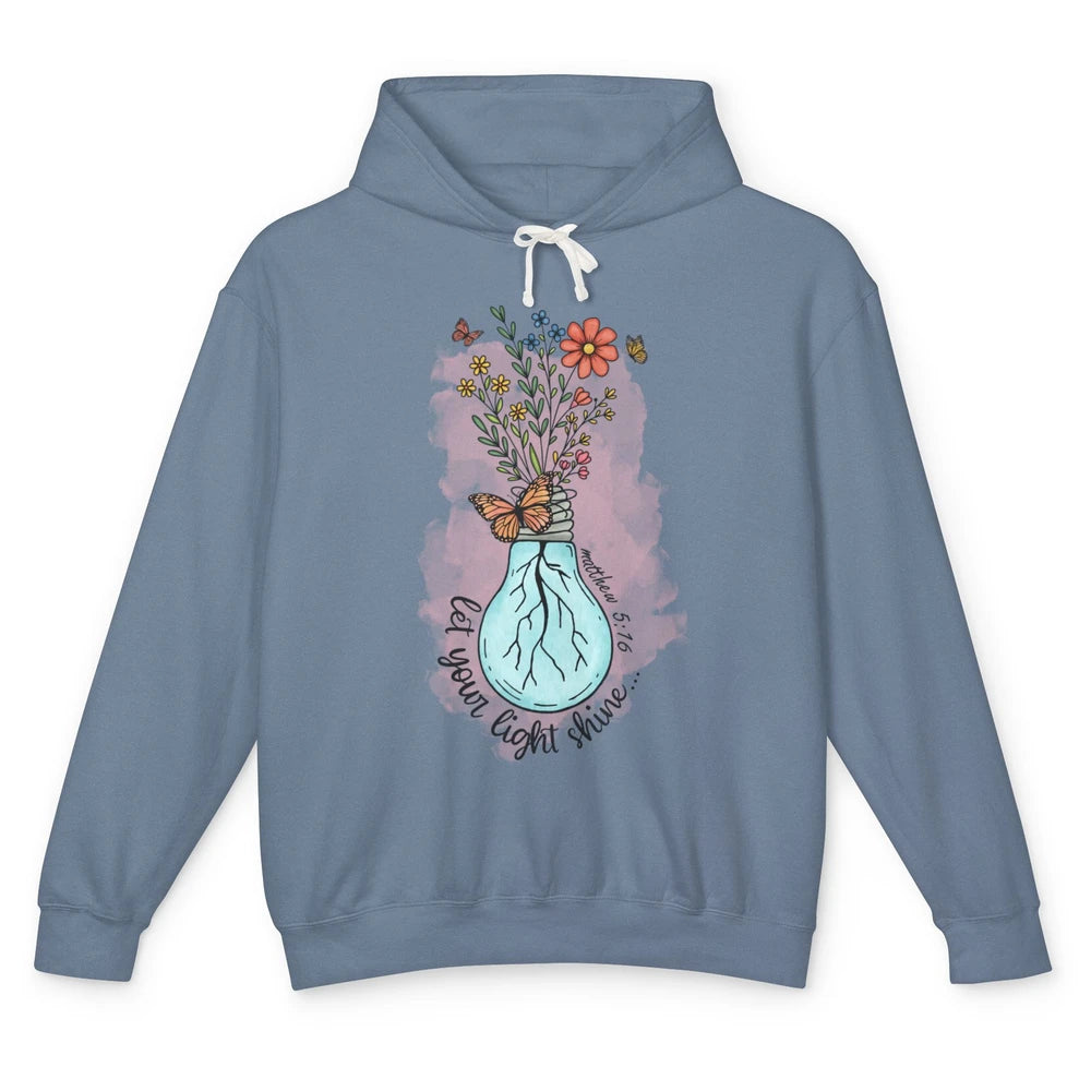 Wildflower Light Bulb Let Light Shine Christian Minimal God Unisex Lightweight Hoodie