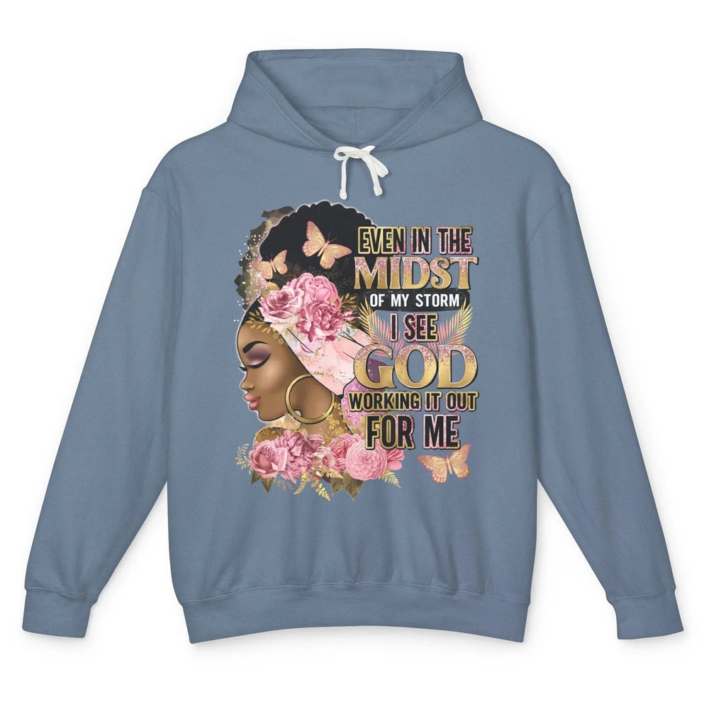 Black Girl In The Midst Of Storm Afro Woman Christian Belief Unisex Lightweight Hoodie