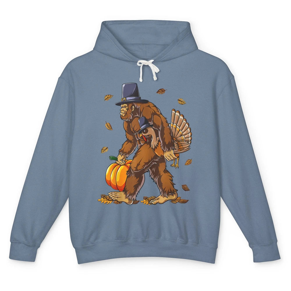 Bigfoot Pilgrim Hat Turkey Thanksgiving Funny Turkey Autumn Unisex Lightweight Hoodie