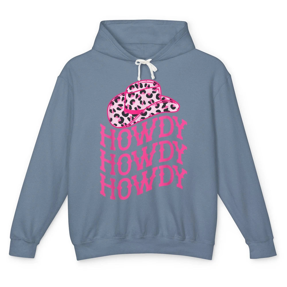 Retro Pink Leopard Cowboy Hat Howdy Western Texas Cowgirl Unisex Lightweight Hoodie