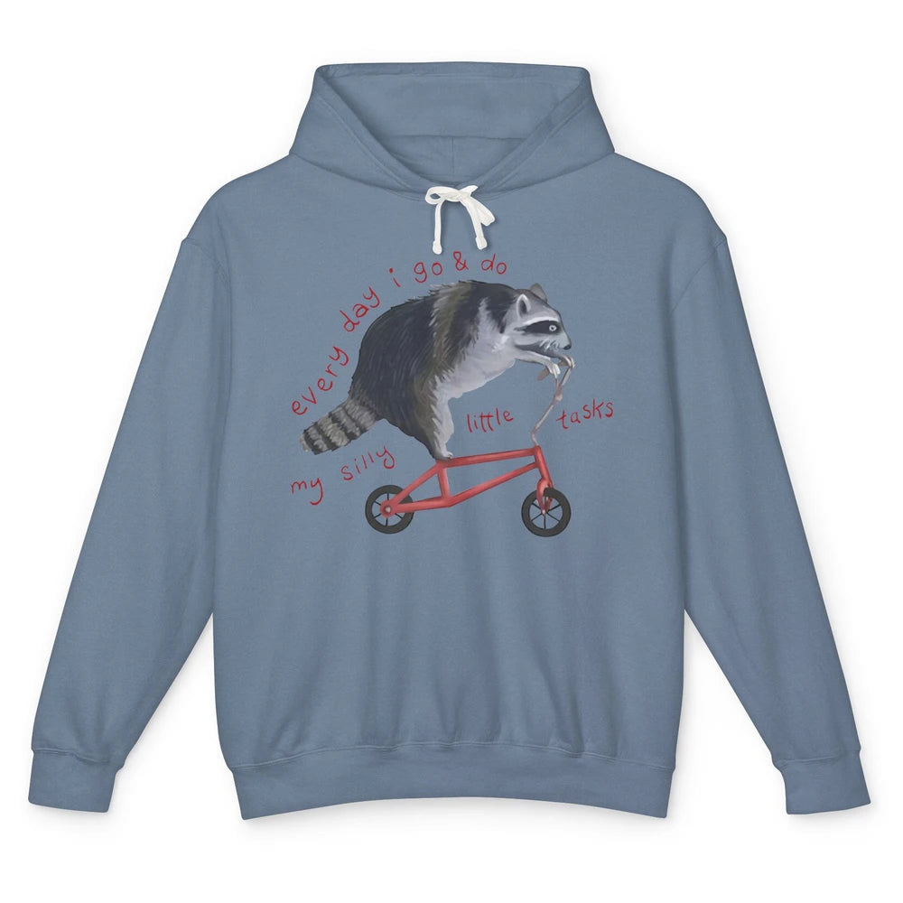 Funny Fat Raccoon Riding Bike I Do Silly Tasks Trashed Panda Unisex Lightweight Hoodie