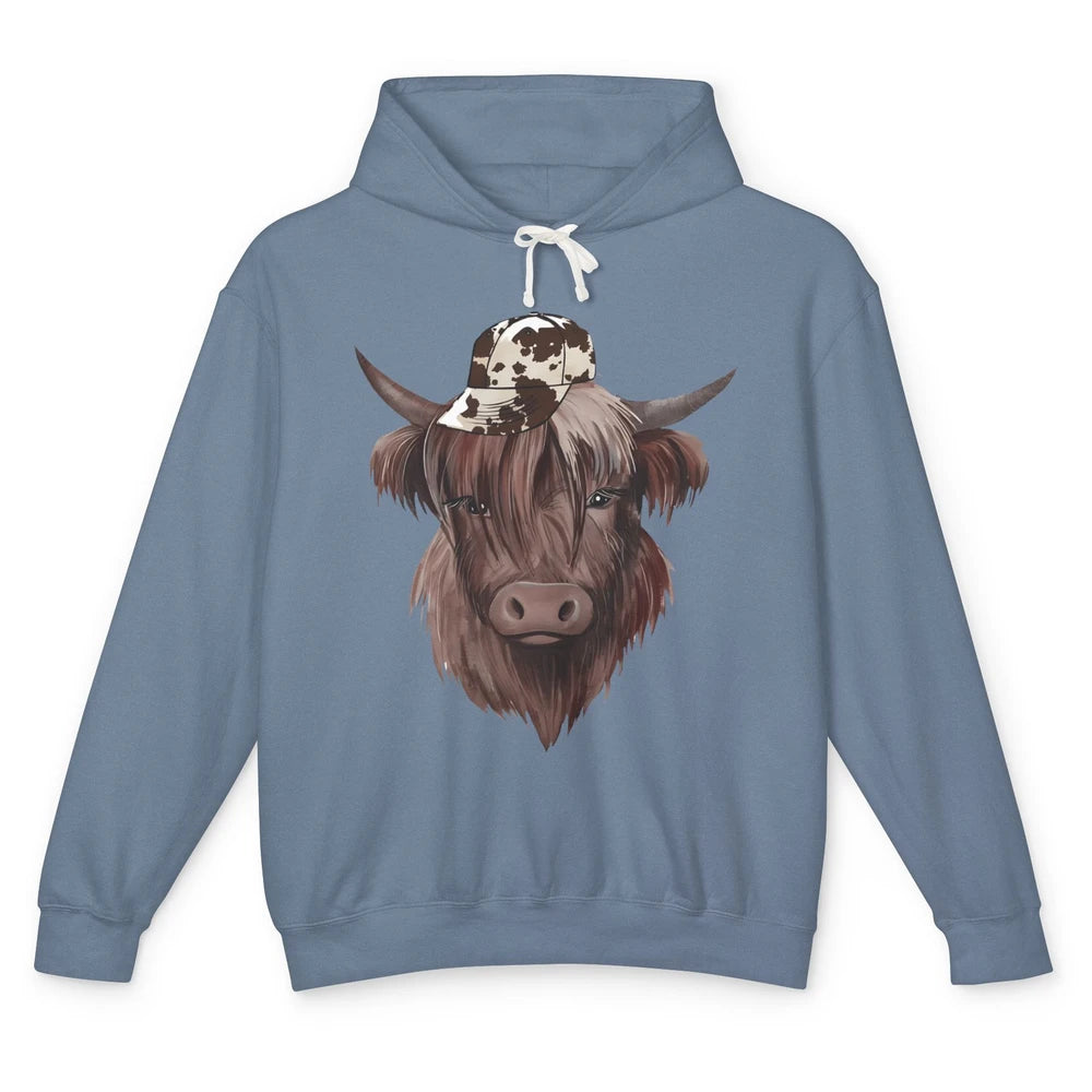 Funny Bull Cow With Hat Leopard Western Country Highland Cow Unisex Lightweight Hoodie