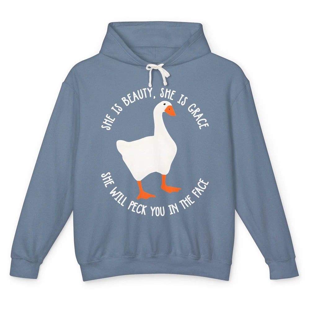 Funny Goose She's Beauty She's Grace Peck You In The Face Unisex Lightweight Hoodie