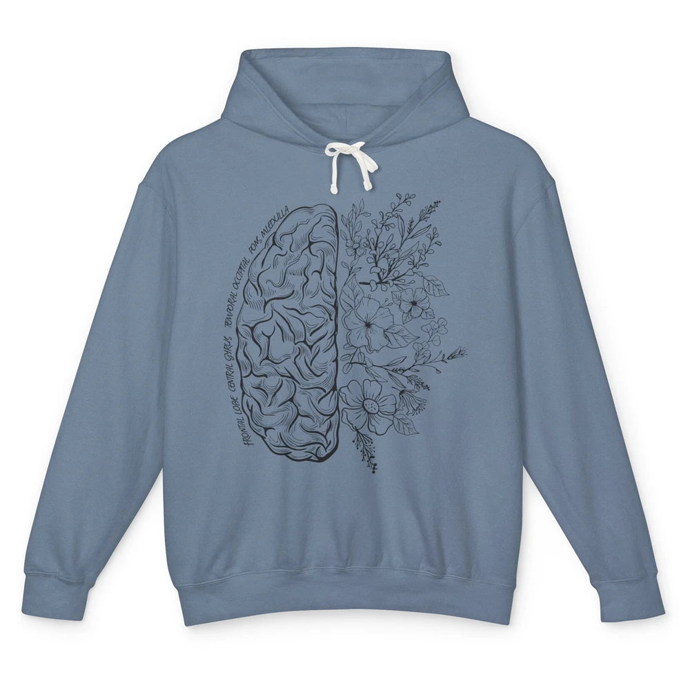 Brain Anatomy With Flowers Nursing School Doctor Neurologist Unisex Lightweight Hoodie