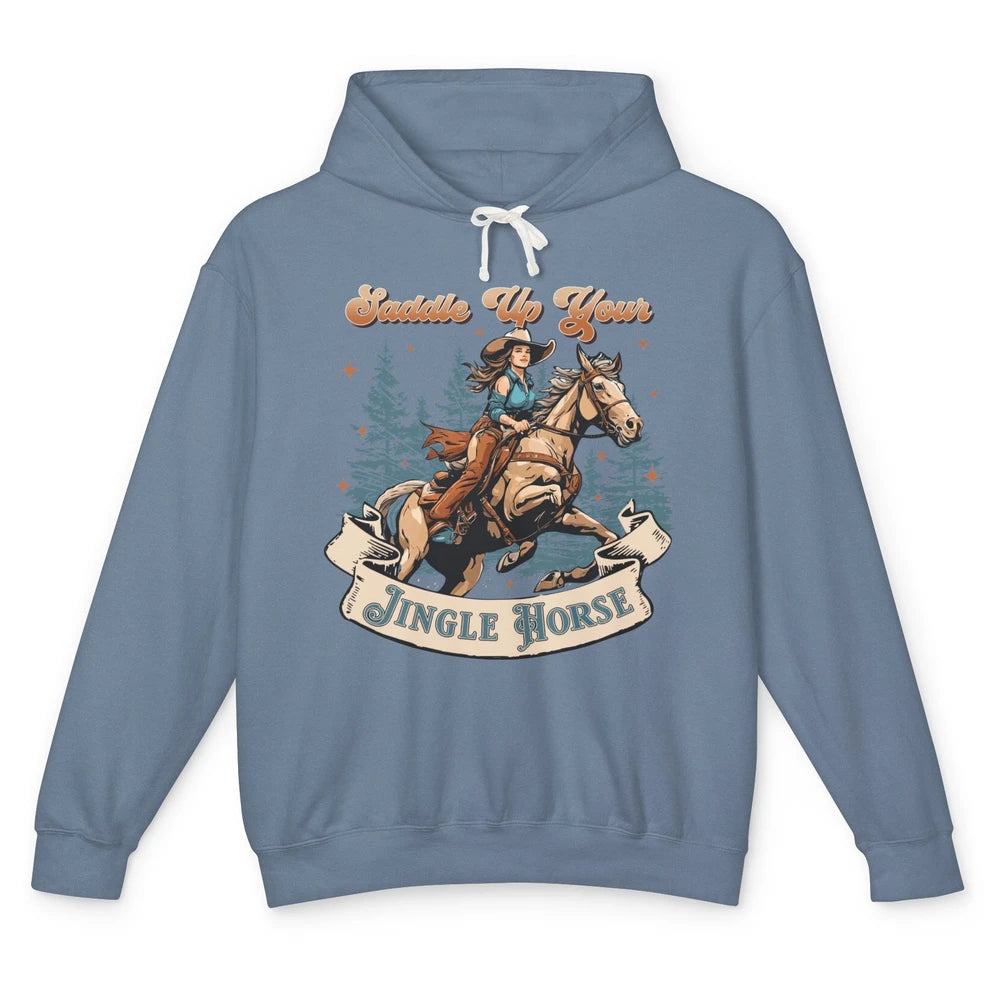 Retro Christmas Saddle Up Your Jingle Horse Bronco Cowgirl Unisex Lightweight Hoodie