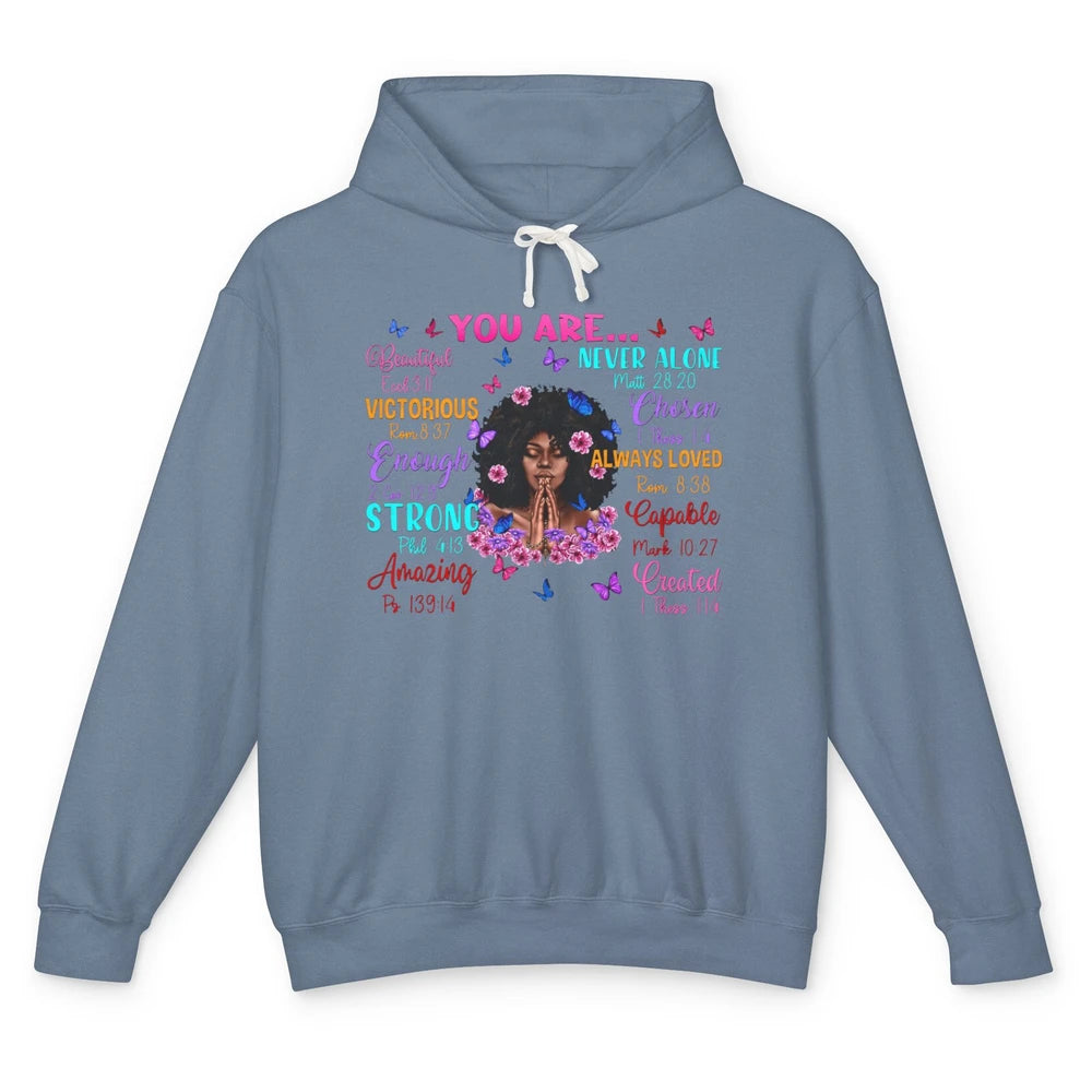 Afro Women Christian God Says I Am Bible Verse Religious Unisex Lightweight Hoodie