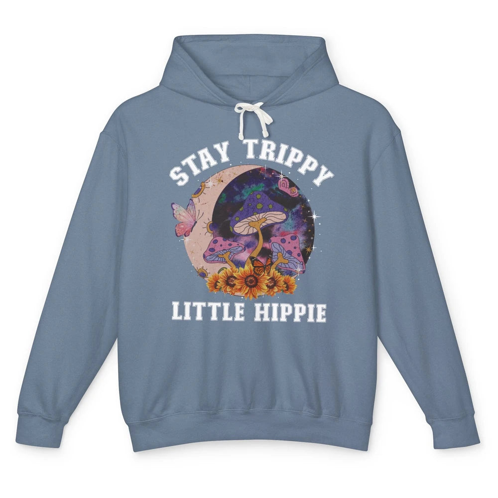 Stay Trippy Little Hippie Mushroom Sunflower Plant Retro Unisex Lightweight Hoodie