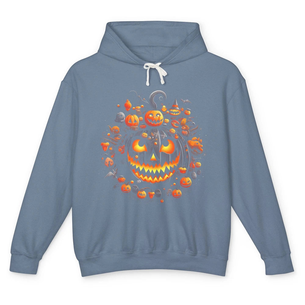 Funny Pumpkin Horror Ghost Boo Halloween Spooky Season Skull Unisex Lightweight Hoodie