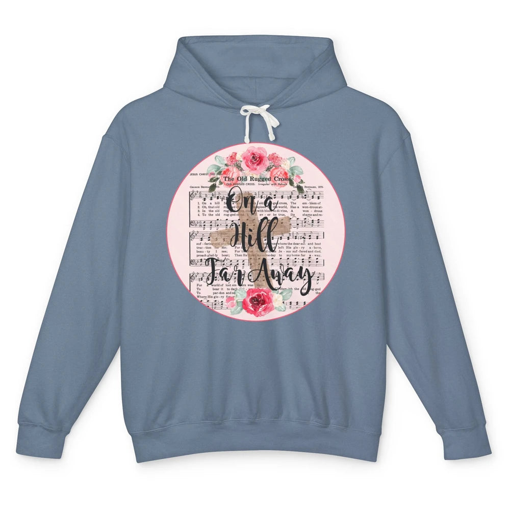 Floral Jesus Cross On Hill Far Away Old Rugged Cross Western Unisex Lightweight Hoodie