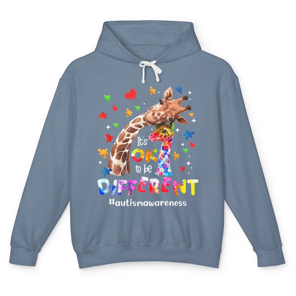 Autism Giraffe Mom It's Okay To Be Different Neurodiversity Unisex Lightweight Hoodie