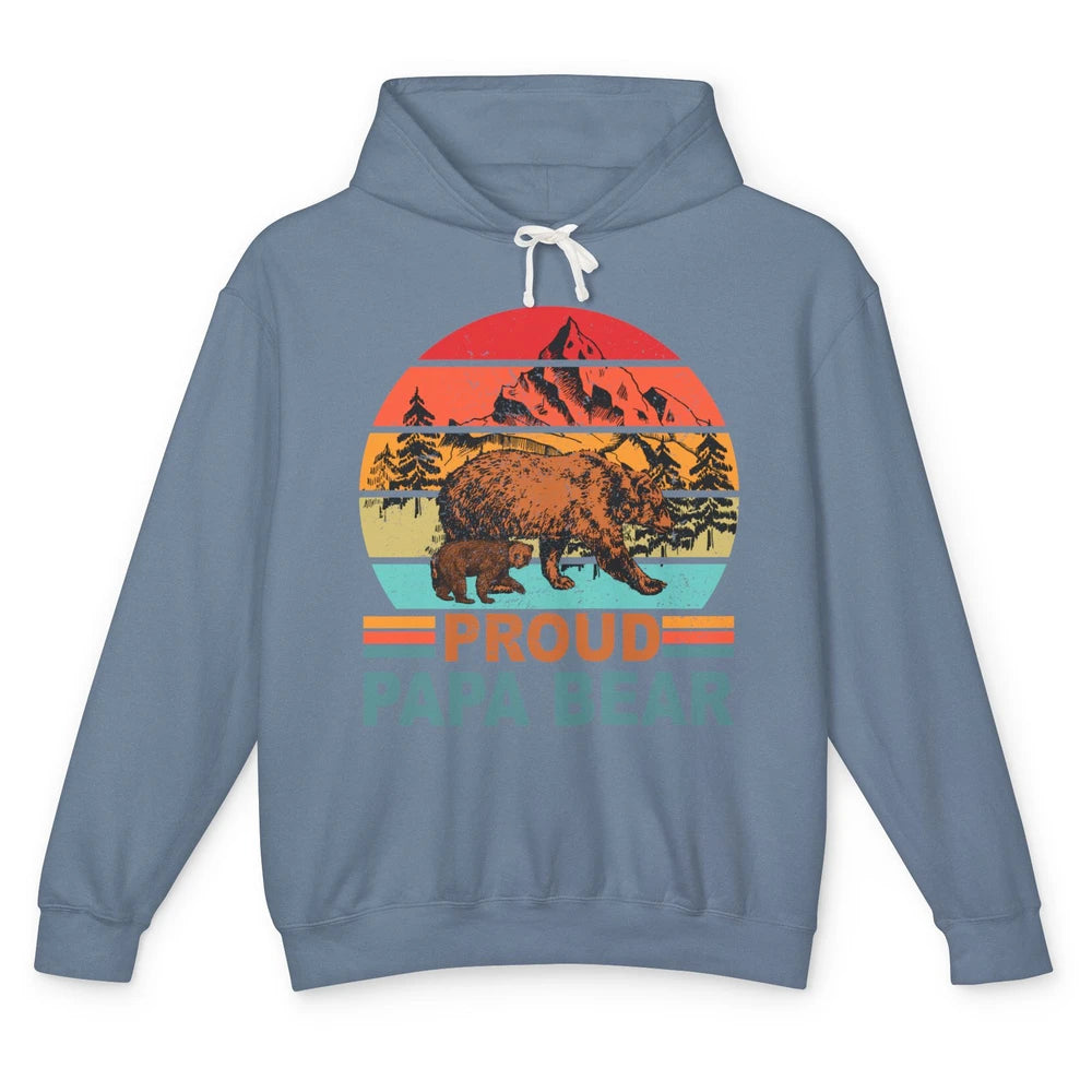 Vintage Mountain Proud Papa Bear Baby Bear Fathers Day Unisex Lightweight Hoodie