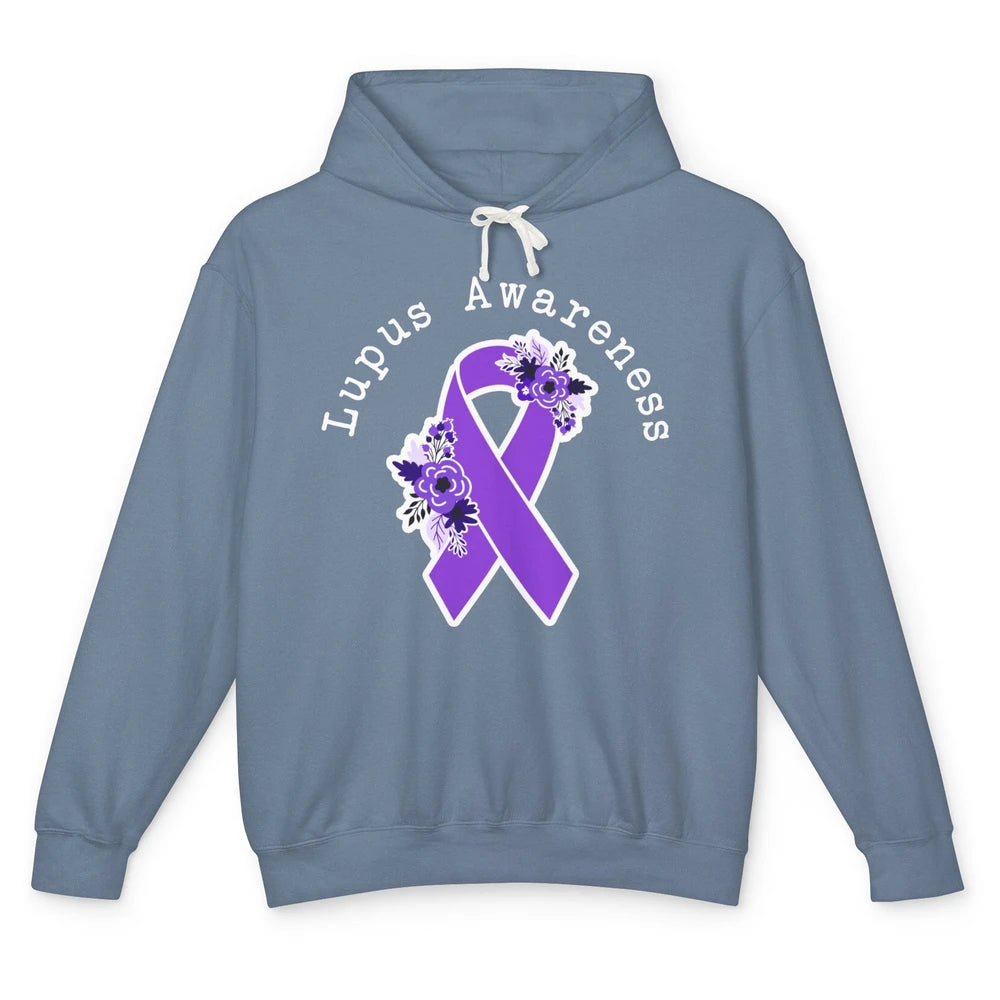 Lupus Awareness Support Floral Purple Ribbon Lupus Month Unisex Lightweight Hoodie