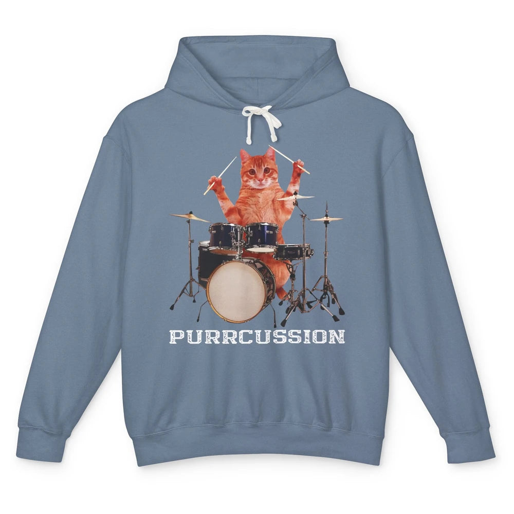 Cat Drummer Purrcussion I Destroy Silence Percussionist Drum Unisex Lightweight Hoodie