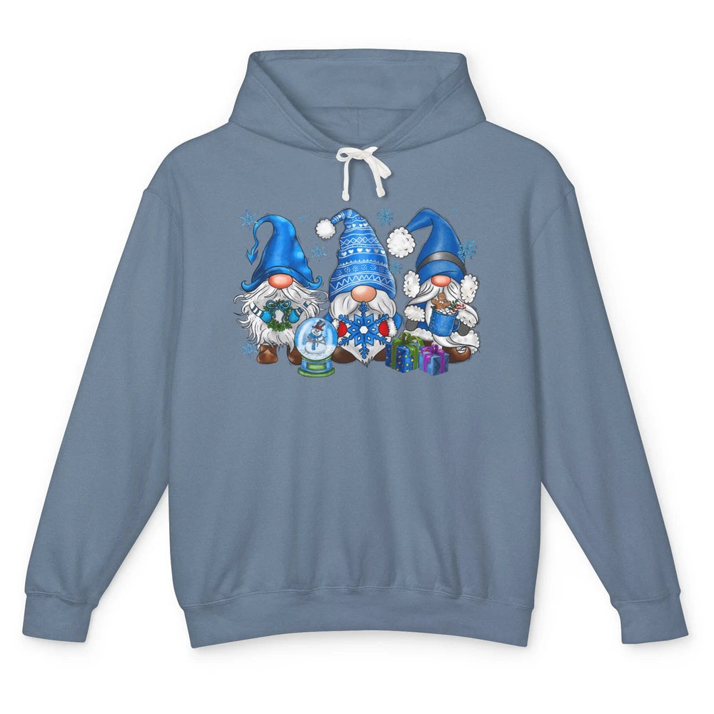 Retro Blue Snowman Gnomes Blue Christmas Winter Gnomies Xmas Unisex Lightweight Hoodie