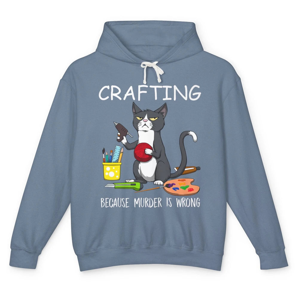 Funny Black Cat Crafting Because Murder Is Wrong Painter Unisex Lightweight Hoodie