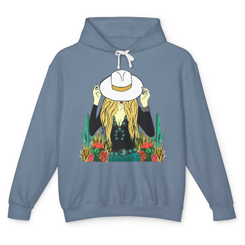 Desert Punchy Cowgirl Hat Western Country Cactus Howdy Retro Unisex Lightweight Hoodie