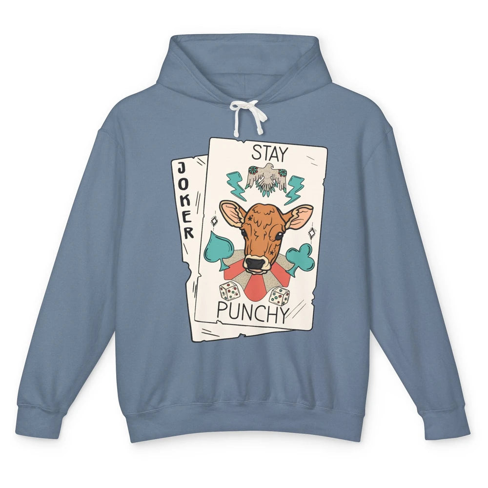 Calf Cow Stay Punchy Playing Cards Western Country Cattles Unisex Lightweight Hoodie