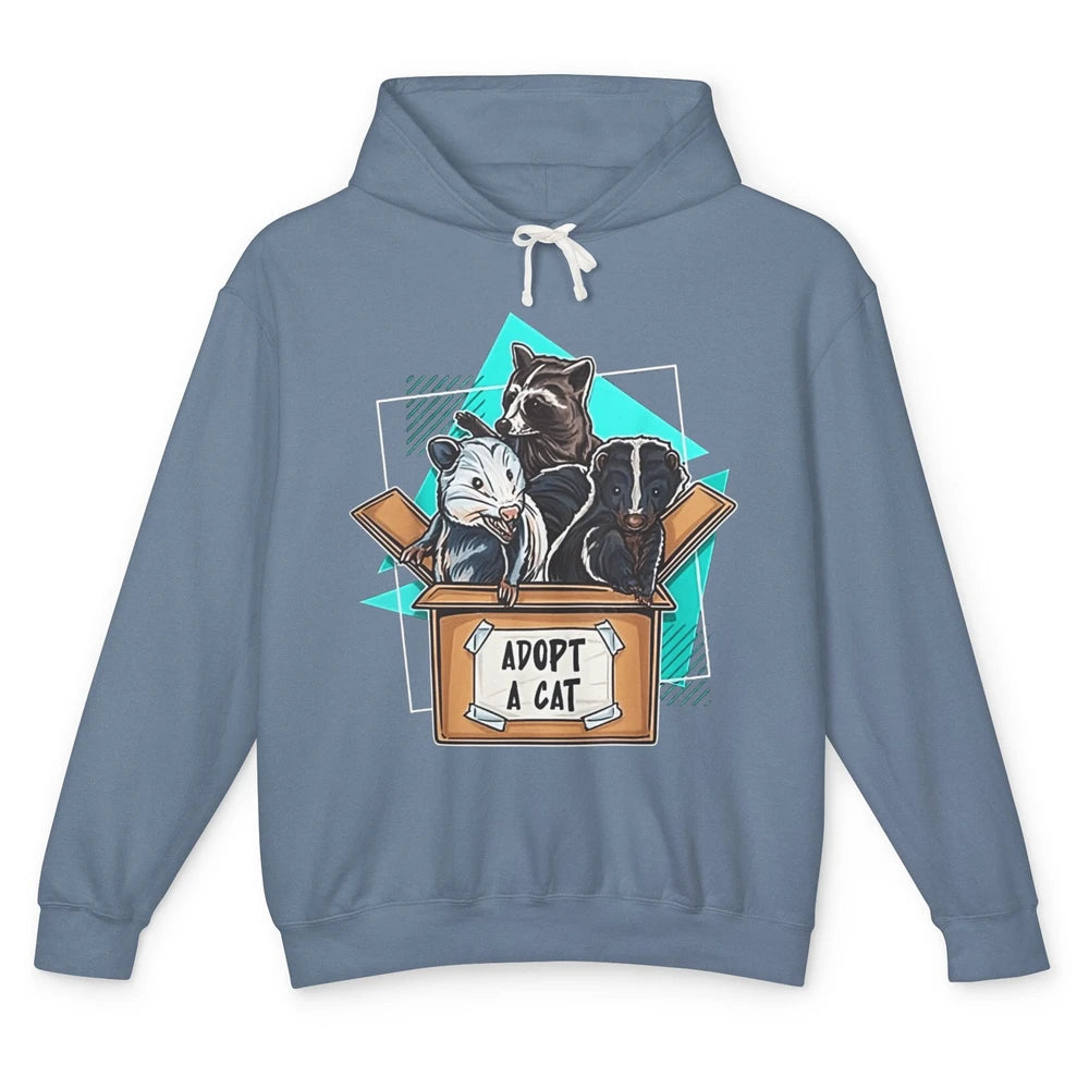 Adopt Forbidden Cats In Box Raccoon Skunks Possum Vaporwave Unisex Lightweight Hoodie