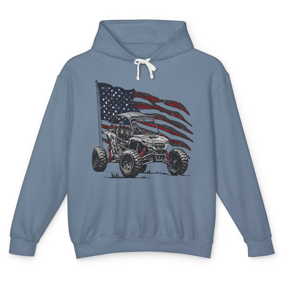 US Flag ATV UTV Rider July 4th American Patriotic Mud Riding Unisex Lightweight Hoodie