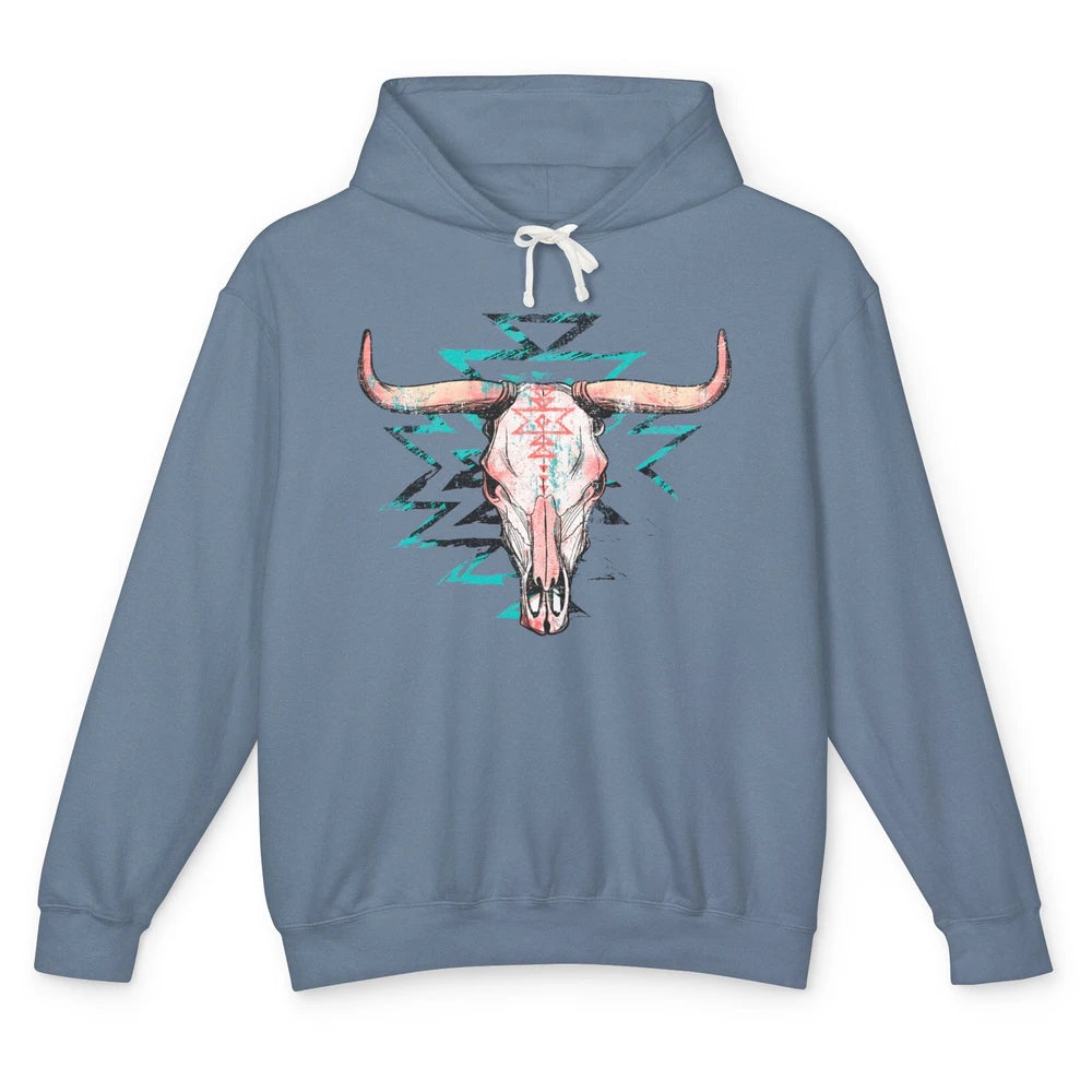 Boho Bull Skull Aztec Rodeo Desert Spirit Western Country Unisex Lightweight Hoodie