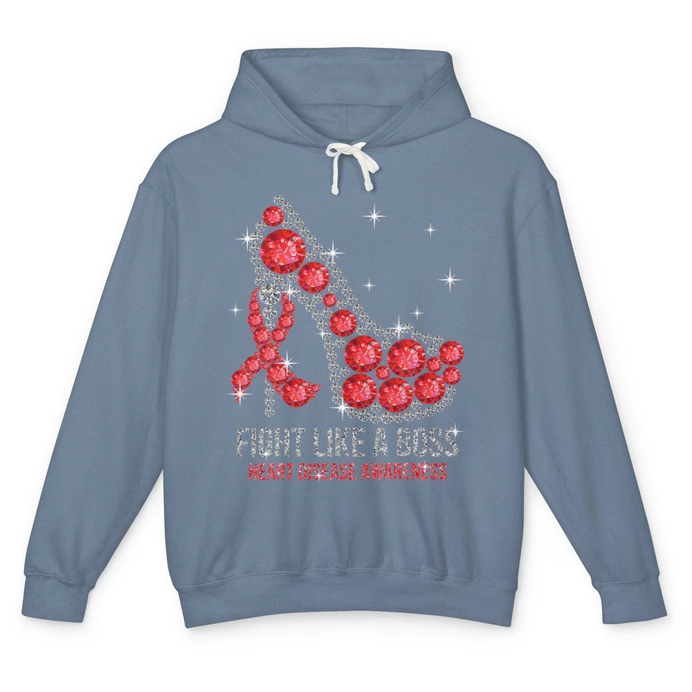 High Heel Fight Like Boss Red Ribbon Heart Disease Awareness Unisex Lightweight Hoodie