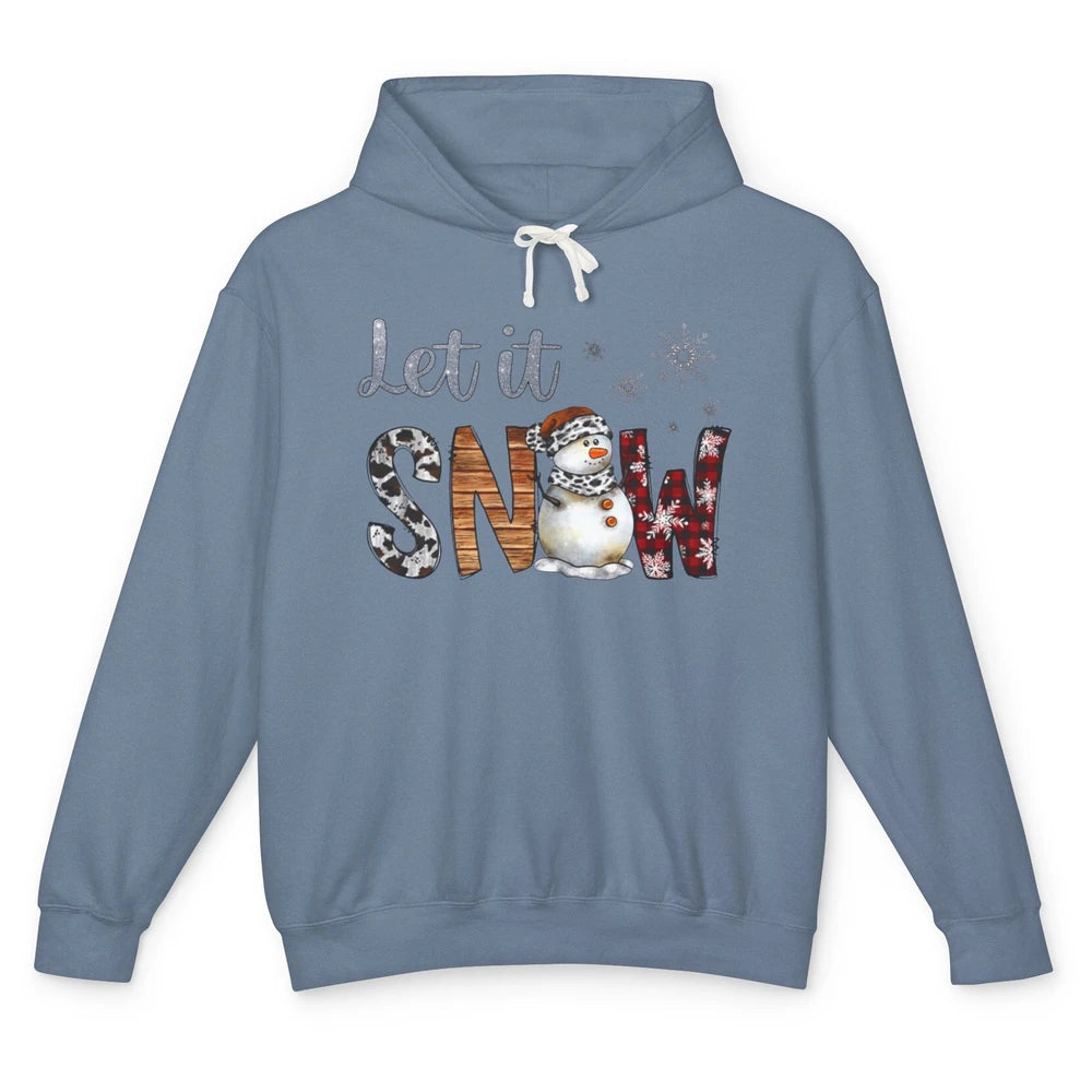 Leopard Snowman Let It Snow Snowflakes Western Christmas Unisex Lightweight Hoodie