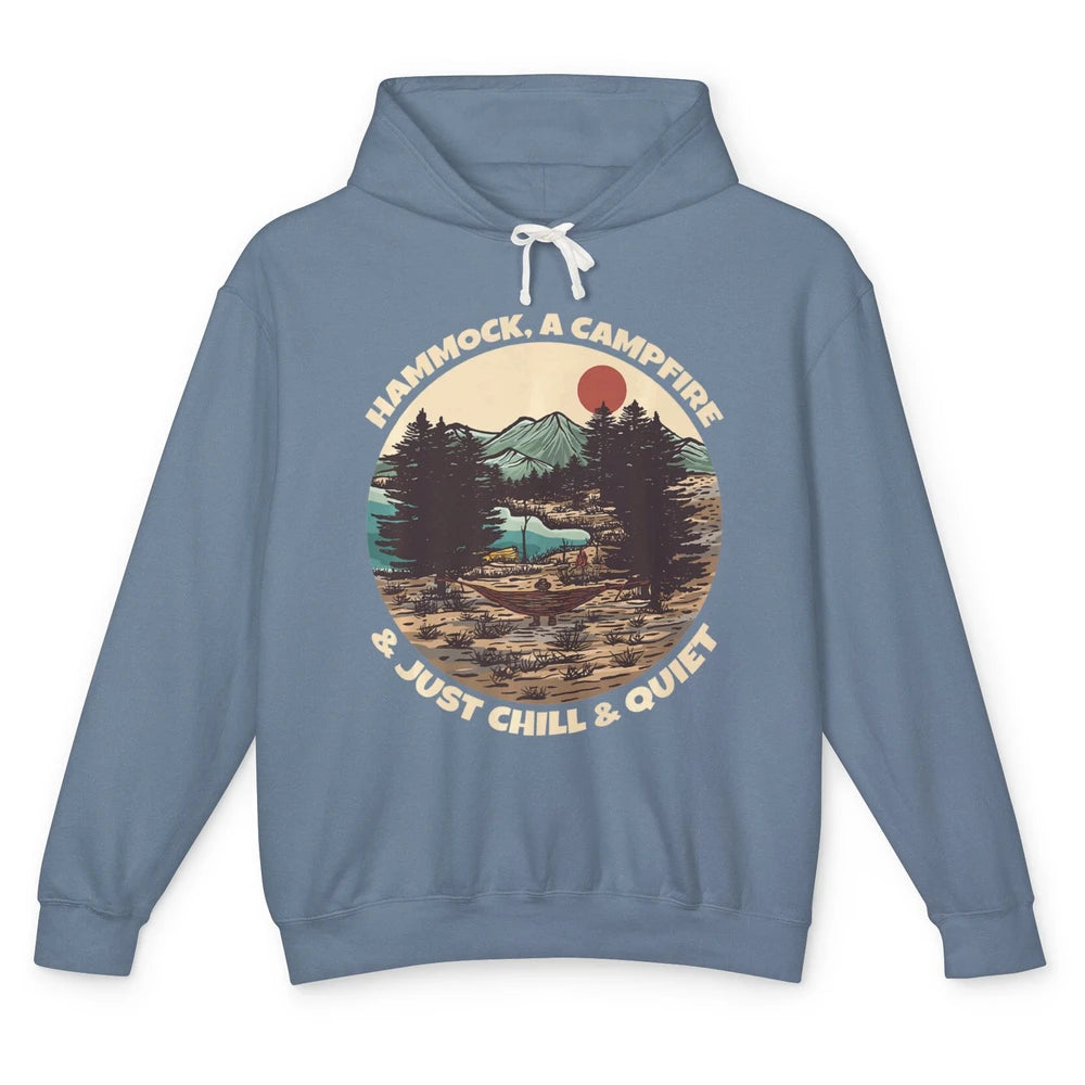 Hammock Campfire Just Chill And Quiet Camping Mountain Retro Unisex Lightweight Hoodie