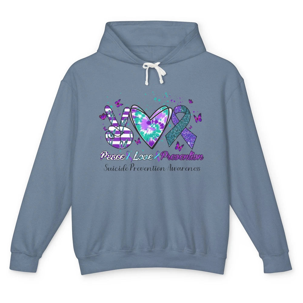 Peace Love Prevention Teal Purple Ribbon Suicide Awareness Unisex Lightweight Hoodie