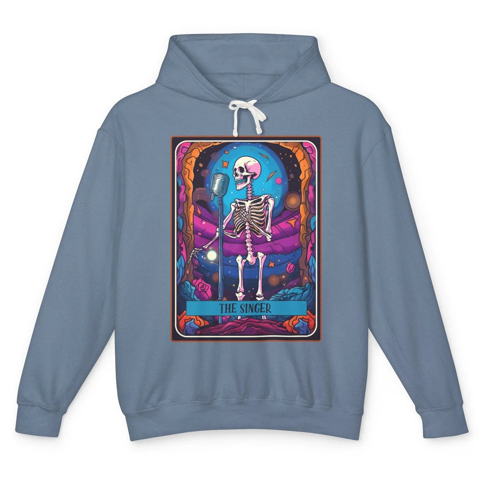 Retro Skeleton Singing The Singer Tarot Card Halloween Unisex Lightweight Hoodie