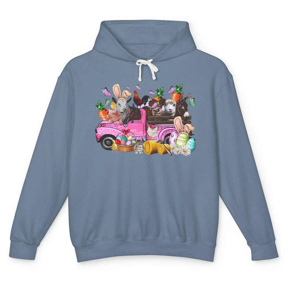 Easter Farm Truck With Easter Eggs Basket Animal Bunny Ears Unisex Lightweight Hoodie