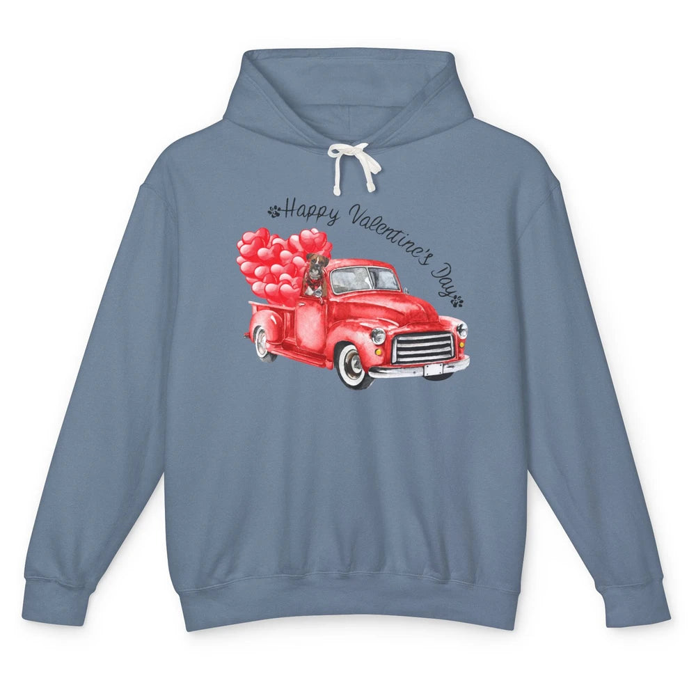 Boxer On Heart Truck Happy Valentines Day Boxer Dog Lovers Unisex Lightweight Hoodie