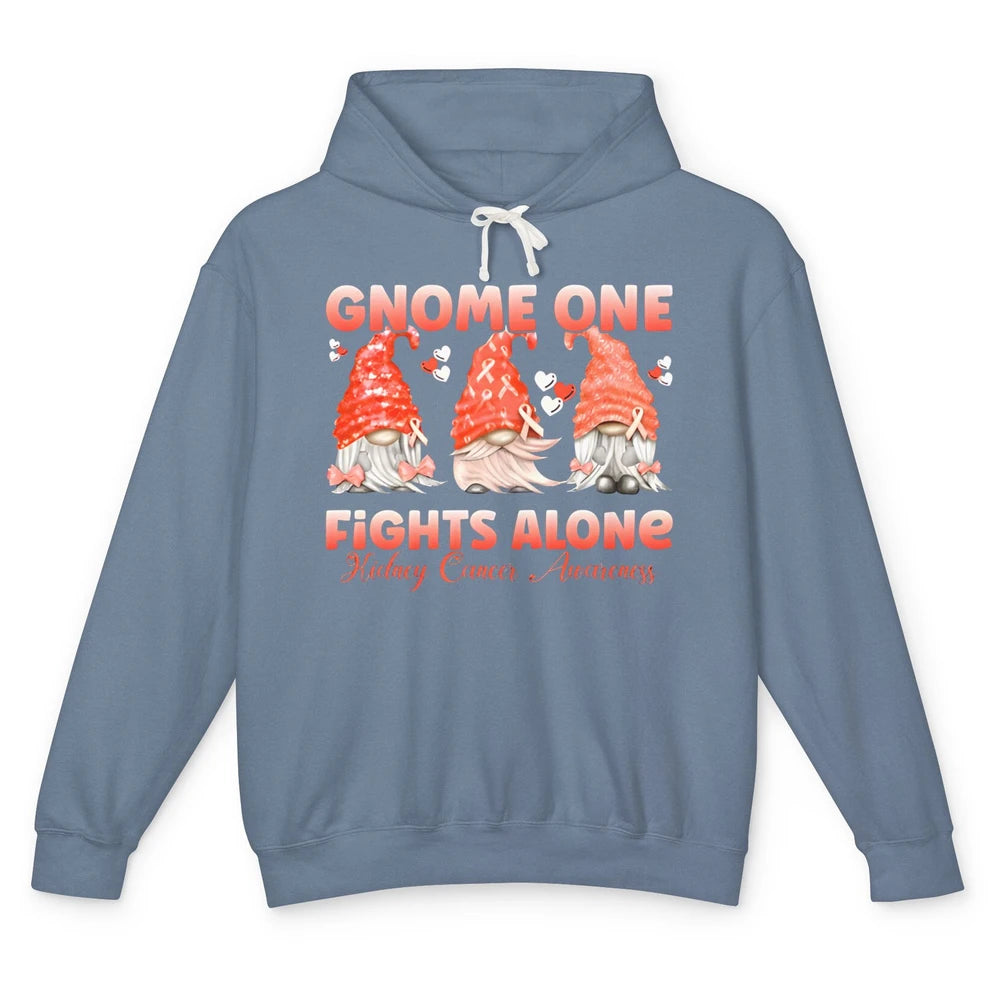 Gnome One Fights Alone Kidney Cancer Awareness Orange Ribbon Unisex Lightweight Hoodie