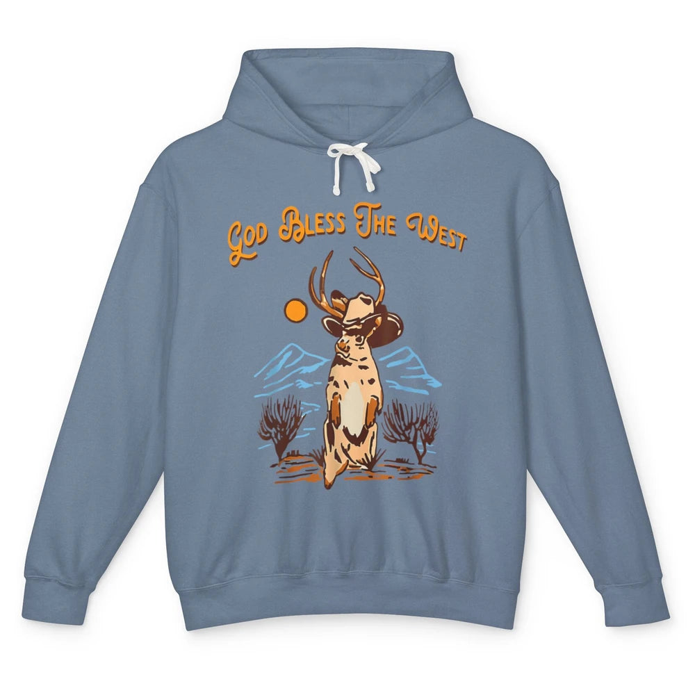 Western Country God Bless Vintage Cowboy Deer Music Desert Unisex Lightweight Hoodie