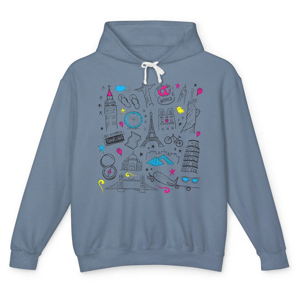 Cute Travel The World Backpacking Summer Break Paris Doodles Unisex Lightweight Hoodie