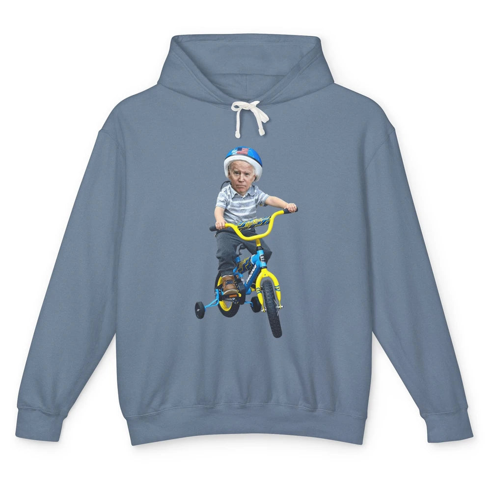 Baby Joe Biden Riding Tricycle Funny Bike Fall Meme Pun Vote Unisex Lightweight Hoodie