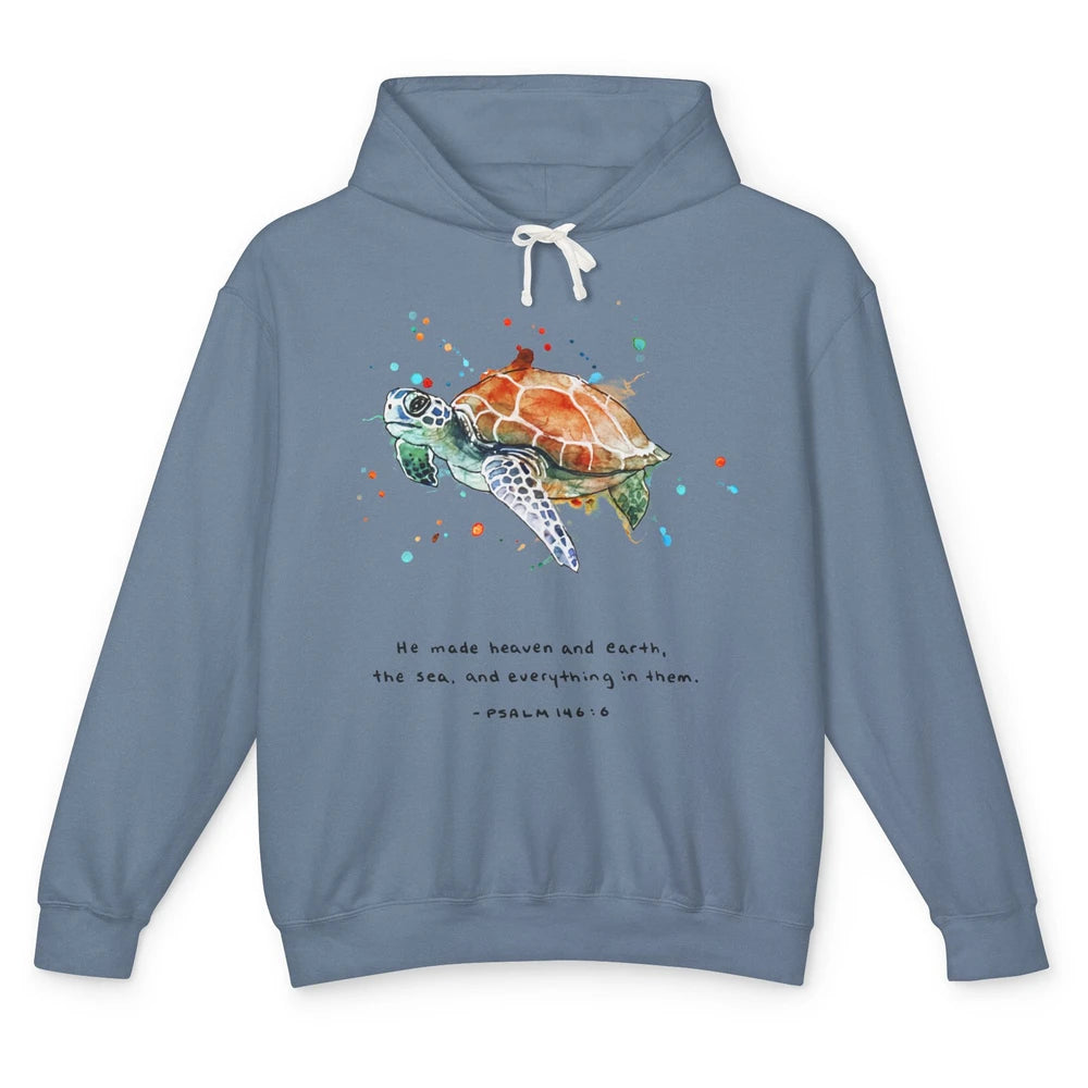 Christian He Made Heaven And Earth Sea Bible Verse Religious Unisex Lightweight Hoodie