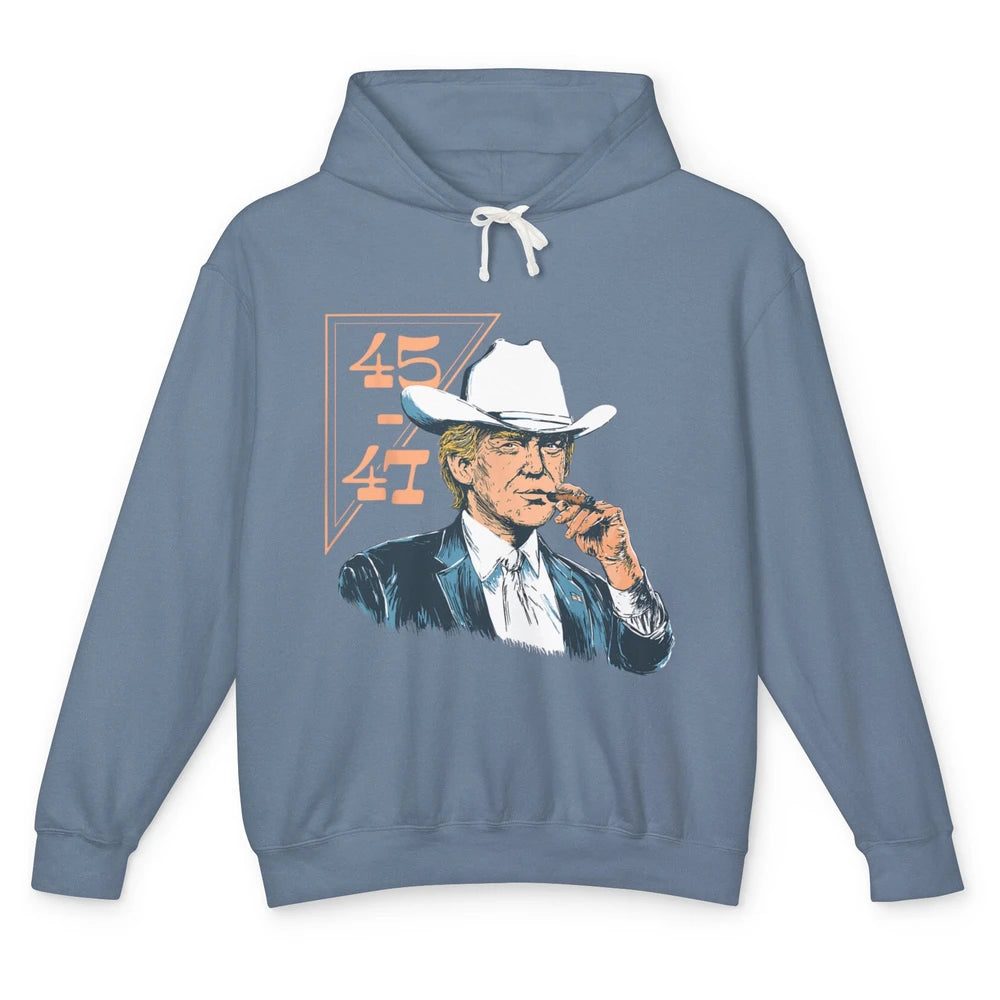 Donald Trump 2024 45 47 Vintage Cowboy Rodeo Western Country Trump Political Unisex Lightweight Hoodie