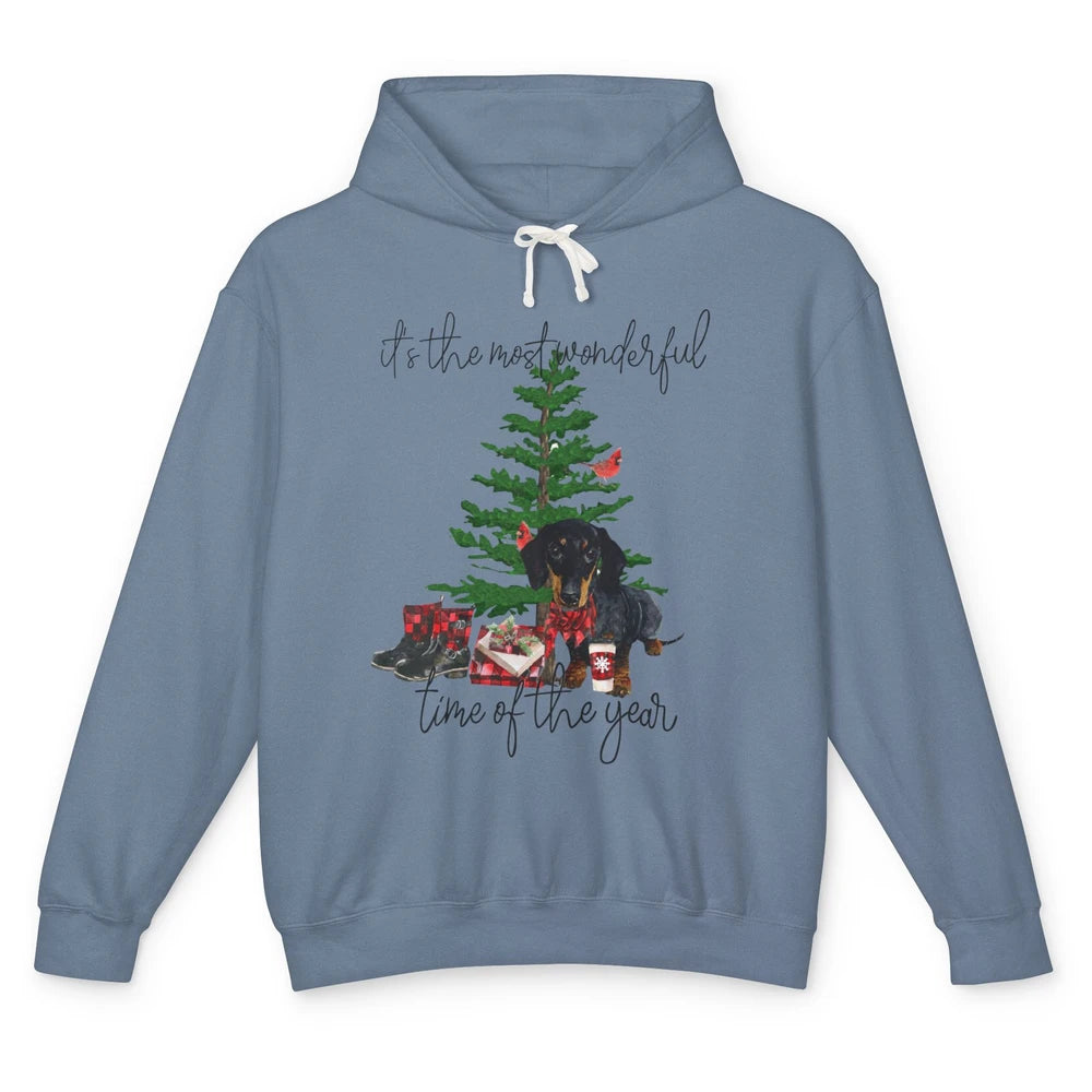 Dachshund Christmas Tree The Most Wonderful Time Of The Year Unisex Lightweight Hoodie