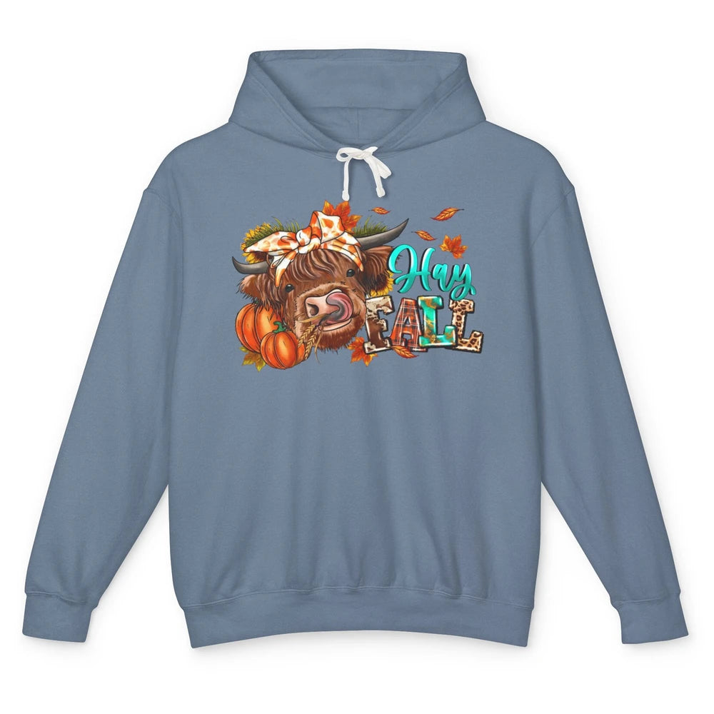 Hay Fall Highland Cow Pumpkin Western Country Farm Autumn Unisex Lightweight Hoodie