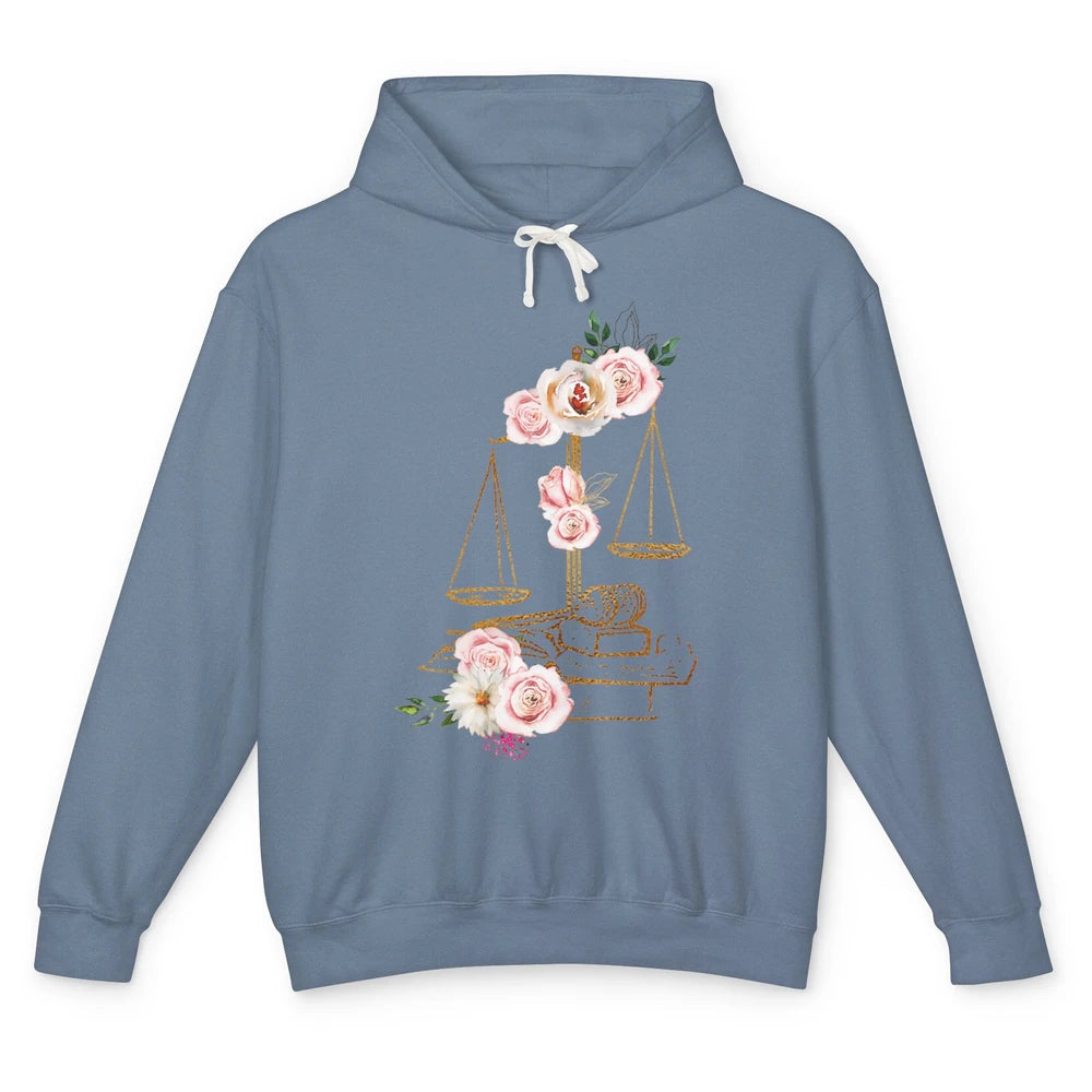 Floral Lawyer Office Scales Roses Justice Fair Law School Unisex Lightweight Hoodie