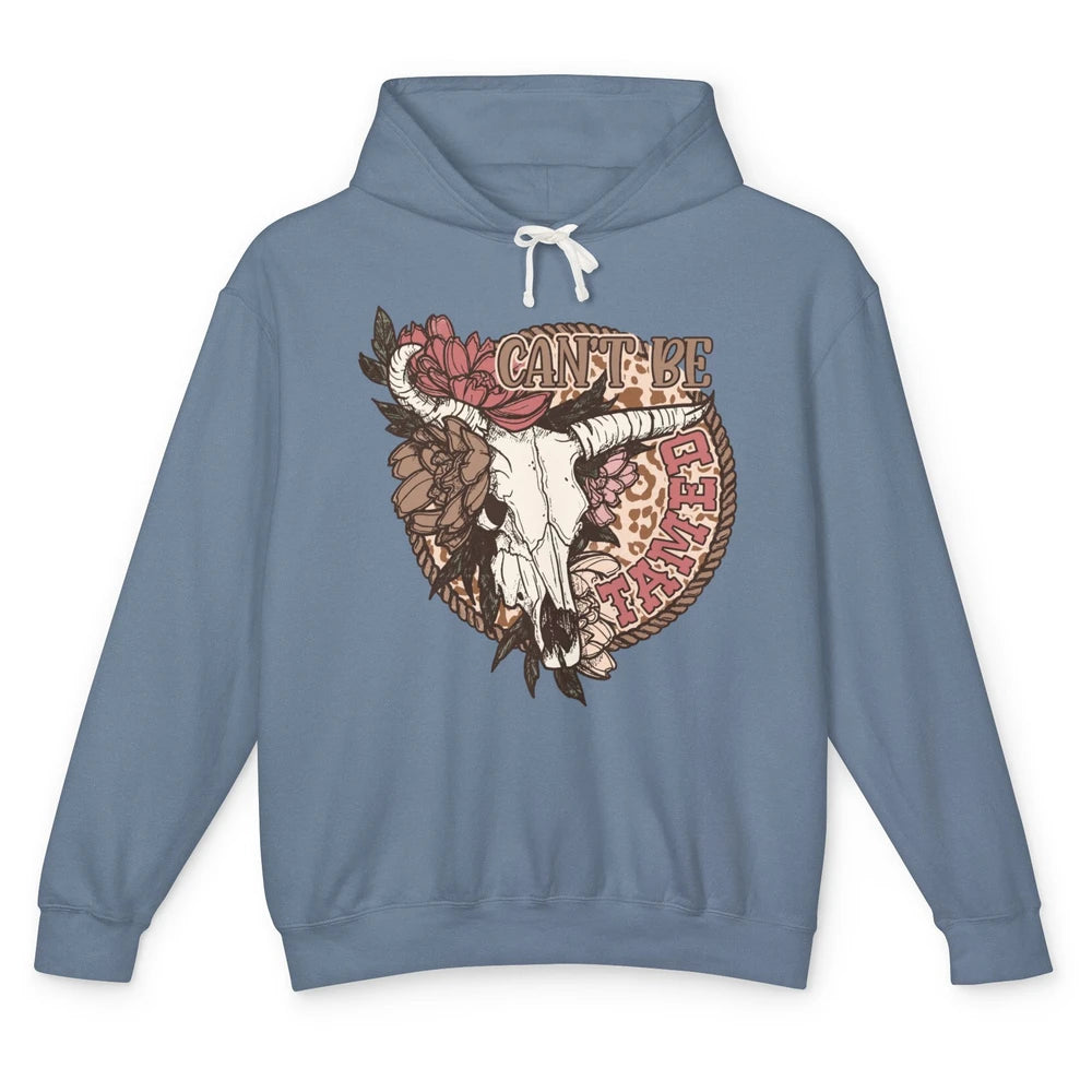 Floral Boho Bull Skull Can't Be Tamed Desert Western Country Unisex Lightweight Hoodie