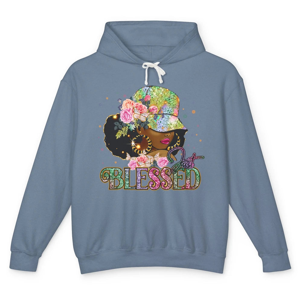 Floral Afro Black Girl Just Blessed Christian Afro American Unisex Lightweight Hoodie